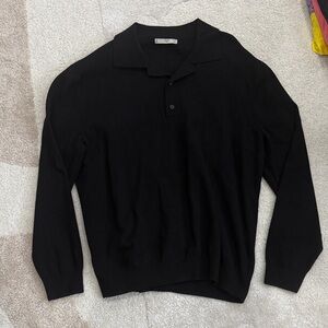 Mango Men's Black Long Sleeve Polo Knit Shirt